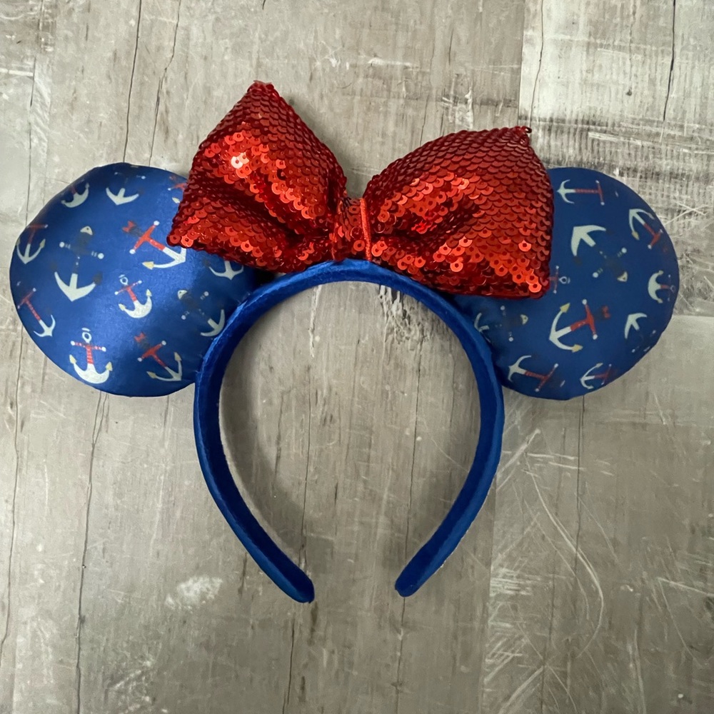 Disney Cruise Line Minnie Ears Headband Anchors & Sequins EUC